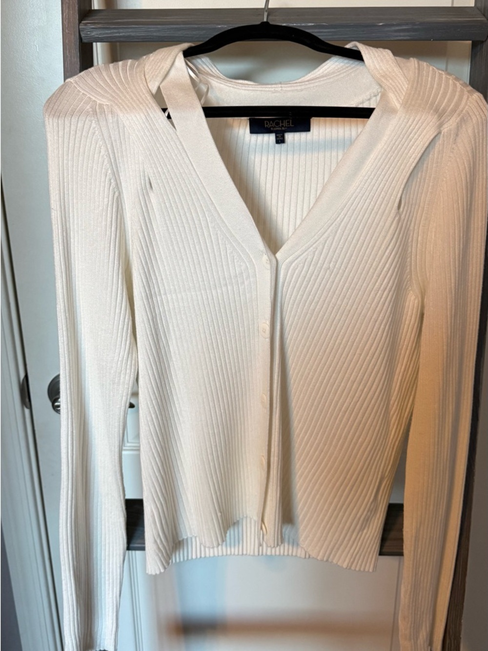 RACHEL Rachel Roy Ivory Ribbed Knit Top